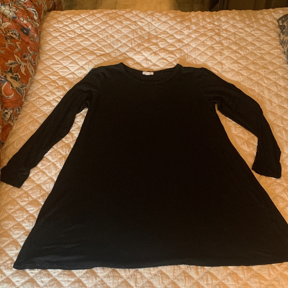 LNA Classic long sleeve black swing dress with arm slits